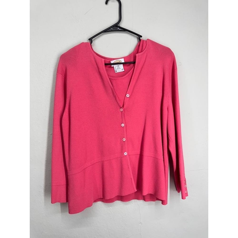 Talbots Cardigan Twin Set Womens MEDIUM Pink Knitted Long Sleeve Button Front